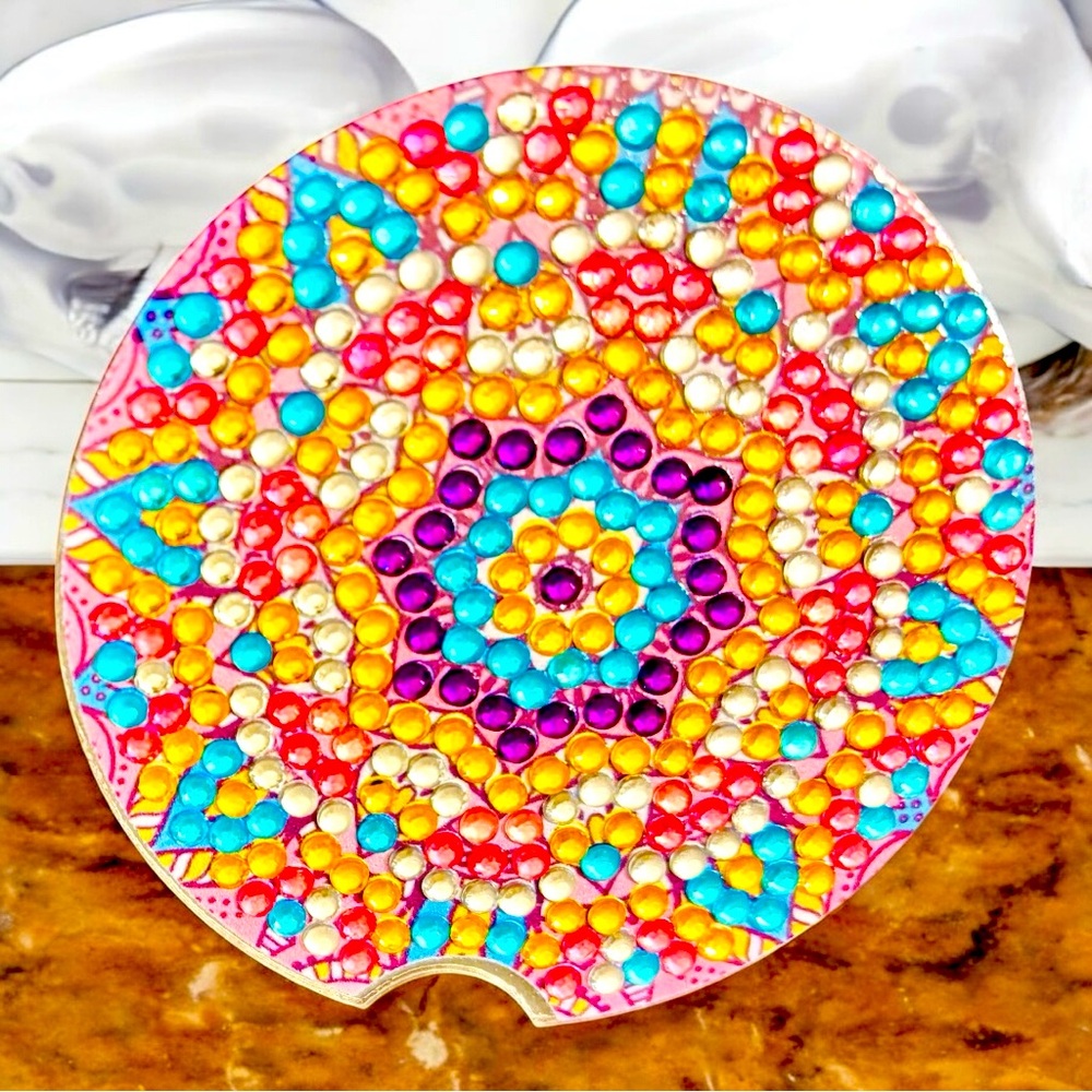 Car Coaster Hand Crafted & Sealed Diamond Art Cork Back 2.8”